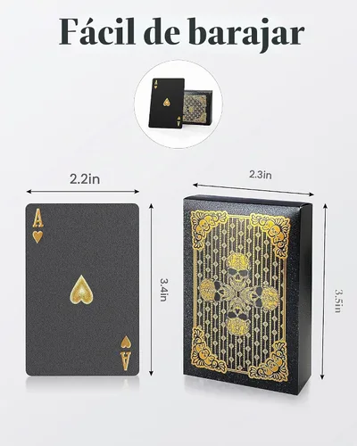 Vista 5 de BIERDORF Cartas de juego impermeables Baraja de naipes de plástico Baraja de póquer de regalo (calavera dorada)