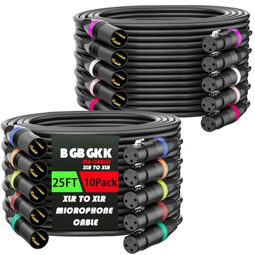 Vista 23 de XLR Cables - Cable de micrófono XLR profesional de 3 pines X L R de 3 pines chapado en oro, cable de micrófono equilibrado, multicolor