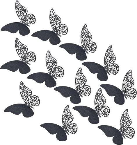 Vista 8 de 12 calcomanías de pared de mariposa 3D, decoración de pared de bricolaje, mariposas de papel extraíbles, decoración de dormitorio de niños y boda