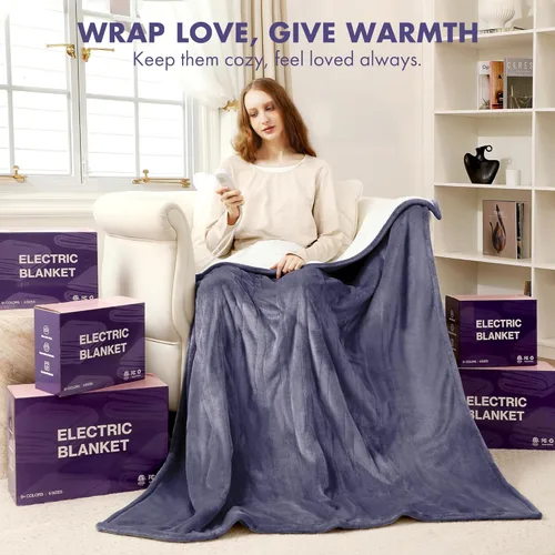Vista 8 de Manta térmica eléctrica de franela Sherpa de 50 x 60 pulgadas - Manta eléctrica suave con 5 niveles de calefacción y 4 horas de apagado automático