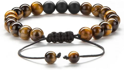 Vista 5 de Pulsera elástica Hamoery con cuentas naturales de ojo de tigre de 8 mm, para mujer y hombre