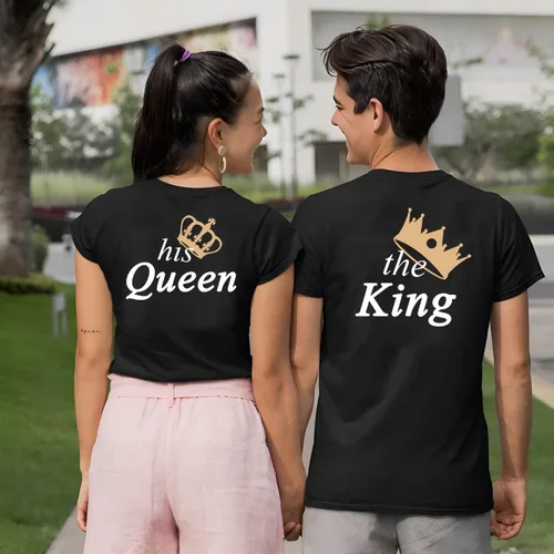Vista 2 de Juego de camisas a juego para parejas para él y ella, camisetas de The King His Queen
