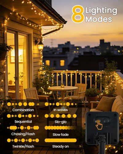 Vista 3 de OZS Paquete de 2 tiras de 240 luces LED solares para exteriores
