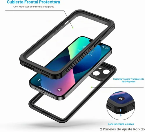 Vista 3 de Lanhiem Funda para iPhone 13, impermeable IP68, a prueba de polvo, a prueba de golpes, con protector de pantalla integrado, carcasa sellada completa