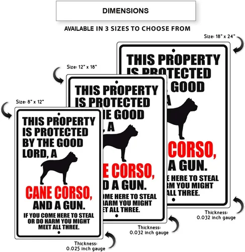 Vista 3 de This Property is Protected by The Good Lord A Cane Corso Dog Unique Novelty Precaution Aviso de advertencia al aire libre Letrero de metal
