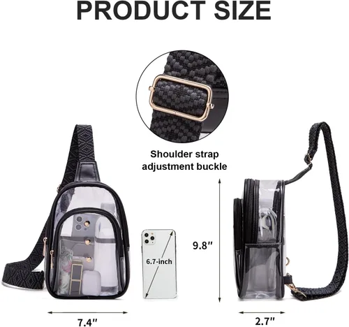 Vista 3 de Bolso bandolera transparente para eventos de estadio, bolsa cruzada para mujer, aprobada para estadios