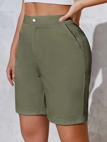 Vista 4 de WDIRARA Bermudas casuales de cintura alta con botones y bolsillos para mujer