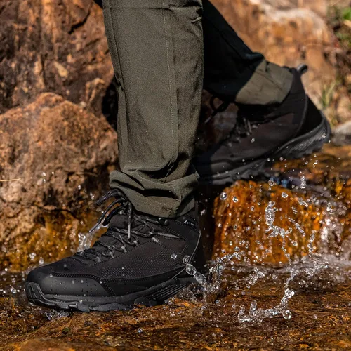 Vista 6 de SILENTCARE Botas de senderismo para hombre, impermeables, ligeras, antideslizantes, de tiro medio, para exteriores, trabajo, senderismo, montañismo