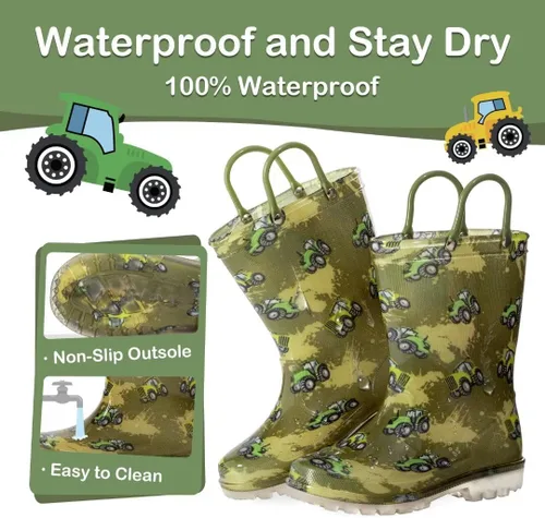 Vista 4 de Botas de lluvia para niños y niñas, botas impermeables con luz