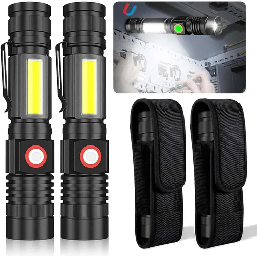 Vista 12 de Hoxida Linterna recargable LED (batería incluida), linterna LED magnética con luz lateral COB, 1200 lúmenes, LED súper brillante, impermeable