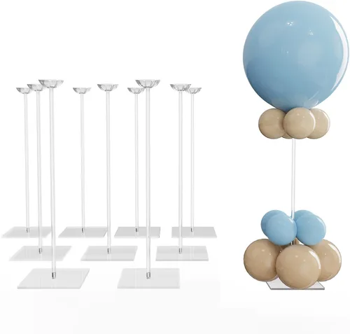 Vista 10 de YALLOVE Kit de soporte para globos de mesa de acrílico transparente, paquete de 4 soportes para palos de globos de 15.75 pulgadas con base