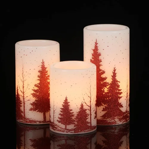 Vista 15 de Velas de cristal sin llama de casa de muñeco de nieve a pilas, con control remoto y temporizador; velas LED parpadeantes de cera real, luz blanca