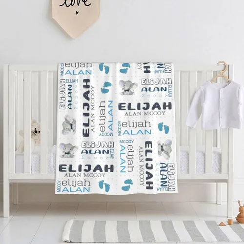 Vista 2 de Mantas de bebé personalizadas para niñas y niños con nombre, mantas personalizadas para niños, artículos de bebé personalizados, regalos Elefante