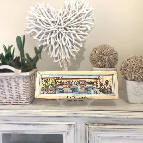 Vista 3 de CERAMICHE D'ARTE PARRINI - Azulejo de cerámica italiano Cerámica Puente antiguo Florencia Hecho a mano en Italia Toscana