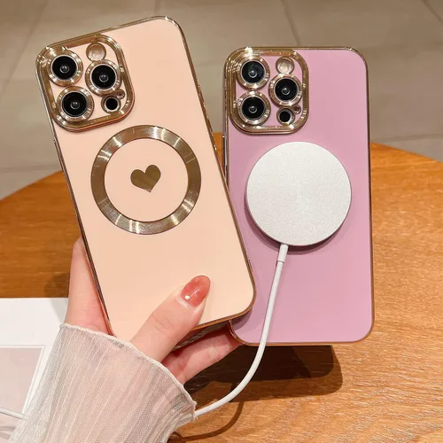 Vista 3 de Funda magnética para iPhone 11 Pro Max, lindo corazón de amor, compatible con MagSafe, borde chapado de lujo, ajuste delgado, a prueba de golpes