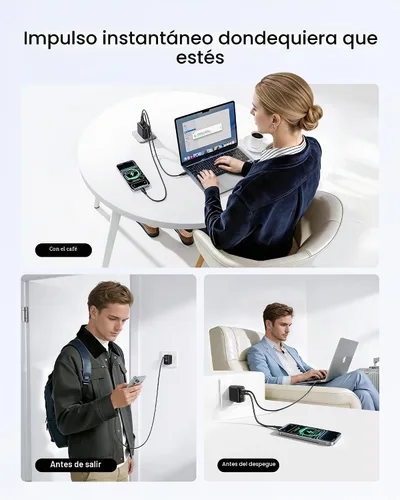 Vista 4 de Baseus Enerfill - Cargador USB C de 70 W, bloque de carga rápida de 3 puertos con enchufe plegable, cargador de ladrillo de pared GaN tipo C