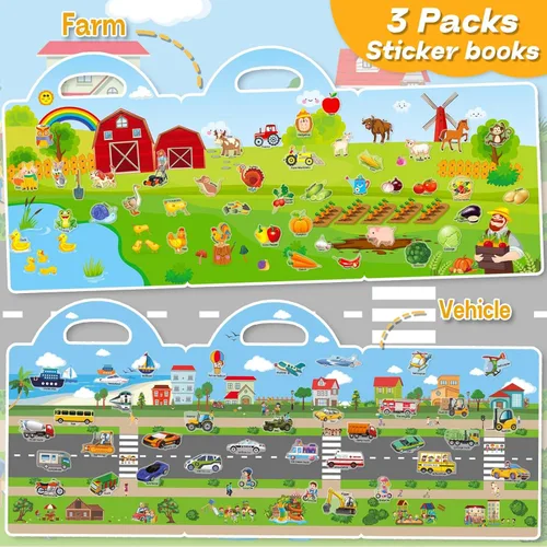 Vista 3 de iGetooy Libro de pegatinas reutilizables para niños pequeños de 3+ años, pegatinas para niños, libros de pegatinas reutilizables para niños