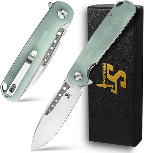 Vista 10 de Sitivien ST131 - Cuchillo plegable, hoja D2 G10, cuchillo de herramientas EDC con bloqueo de forro para acampar al aire libre, senderismo, pesca