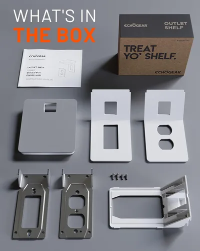 Vista 7 de ECHOGEAR Estante de salida (blanco/gris) – Diseño de última generación con almacenamiento de cable integrado y espacio para enchufes voluminosos