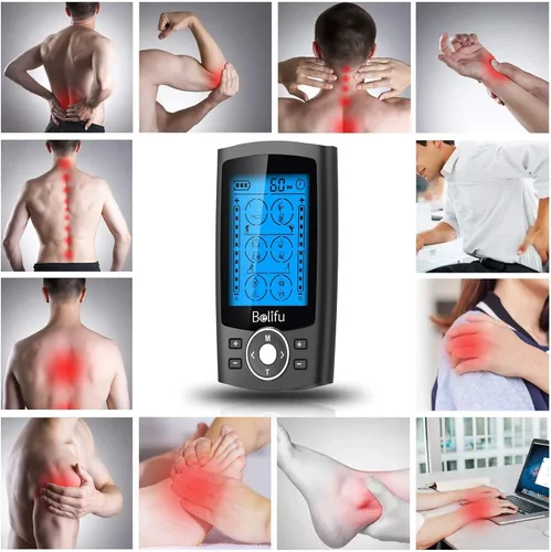 Vista 2 de Belifu Unidad TENS EMS de Doble Canal 24 Modos Estimulador Muscular para Terapia de Alivio del Dolor, Masajeador de Pulso Electrónico Masajeador