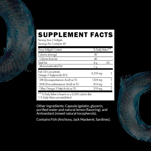 Vista 2 de Intelligent Labs Triglicérido Omega 3 2250 mg por porción de 3 cápsulas Cápsulas de aceite de pescado sin eructos 120 cápsulas blandas por