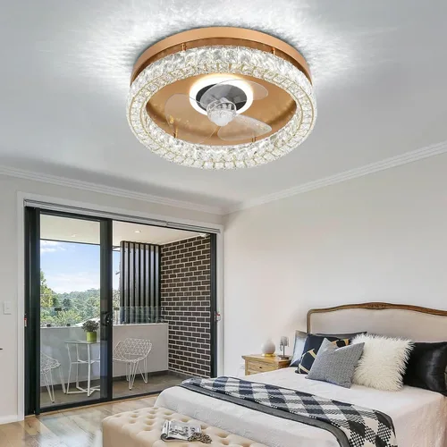 Vista 8 de CLAIRDAI Ventiladores de techo de cristal con luces, ventilador de techo de montaje empotrado con control remoto, ventilador de techo de perfil bajo