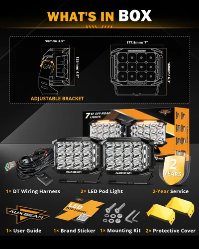 Vista 7 de Auxbeam Serie V-MAX 204W Luces LED de Conducción en Pod, Luz de Proyección Rectangular de 7 Pulgadas para Todo Terreno con DRL Ámbar y Luz Trasera