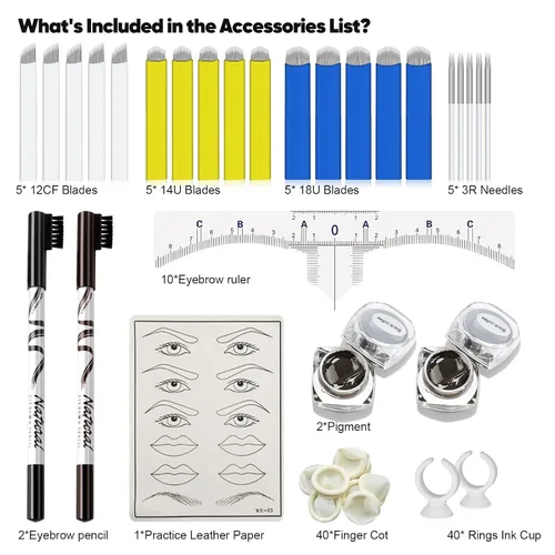 Vista 7 de Kit de microblading, kit de microblade para cejas Microblading Pen con cuchillas de microblading Suministros de microblading para suministros