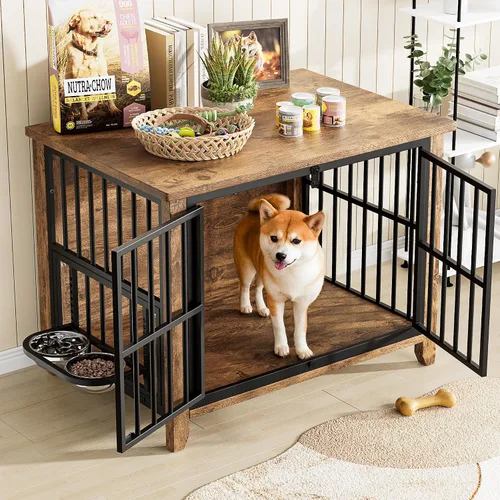 Vista 3 de Lulive Muebles de jaula para perros, 31.5 pulgadas de largo x 22.5 pulgadas de ancho x 25.6 pulgadas de alto, marrón