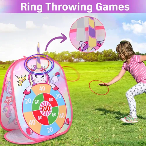 Vista 6 de YOTOY Juego de lanzamiento de bolsas de frijoles para niños, juguetes al aire libre de 3 a 8 años: juegos de fiesta de unicornio, actividades