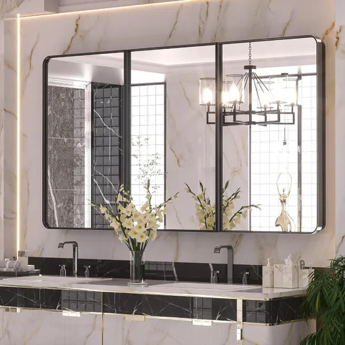 Vista 28 de Keonjinn Gabinetes de medicina delgados negros de 15 x 36 pulgadas, botiquín lateral estrecho para baño con espejo, marco de acero inoxidable