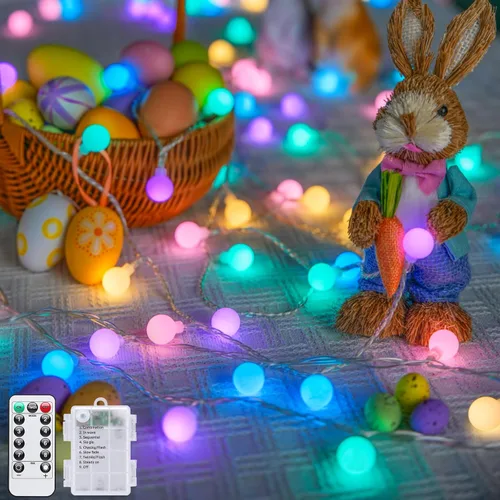 Vista 28 de JMEXSUSS Luces de Cuerda de Globo, Luces de Navidad Rojas y Blancas, Enchufe de 100 LED Globe String Lights Plug in with Remote, 33 ft 8 Modes