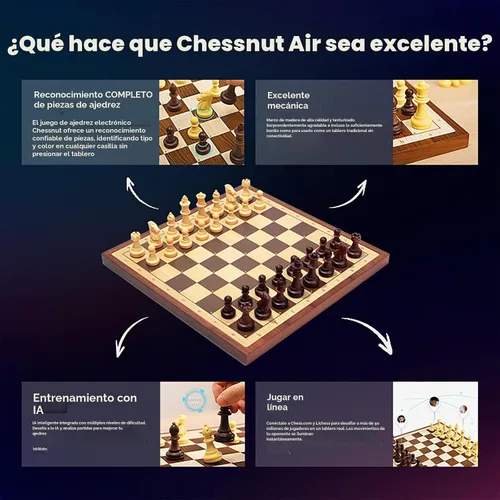 Vista 4 de Juego de ajedrez electrónico Chessnut Air, un magnífico tablero de ajedrez de madera hecho a mano con reinas extra, LED, juego de ajedrez