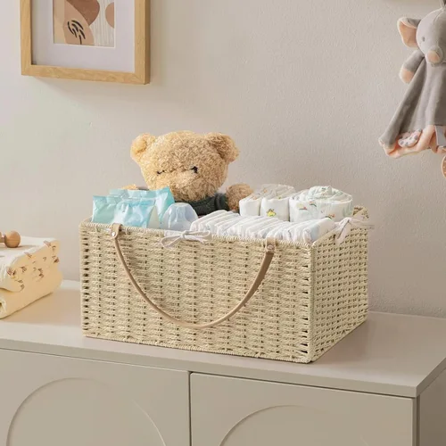 Vista 5 de HBlife Organizador Grande de Pañales para Bebé, Cestas de Almacenamiento de Cuerda de Papel Contenedor de Guardería con Divisor Extraíble