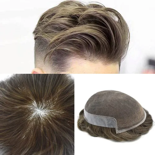 Vista 37 de Hombres Toupee Sistema de Cabello Humano Real para Hombres Encaje Suizo Toupee Para Hombres Nudos Blanqueados Hombres Hairpieces Pieza Para Hombres