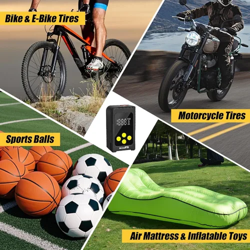 Vista 7 de Mini bomba de aire para neumáticos de bicicleta, compresor de aire de neumáticos de inflado rápido 25S, bomba de aire eléctrica de bicicleta de 150
