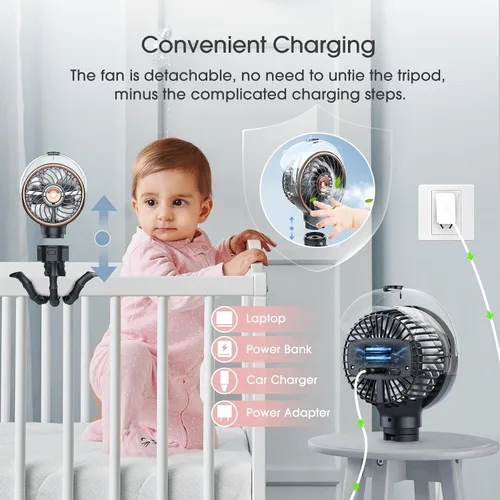 Vista 2 de Ausic Ventilador portátil Mister de 3.5 fl oz para cochecito, batería recargable segura para bebés, esenciales para bebés, ventiladores de clip