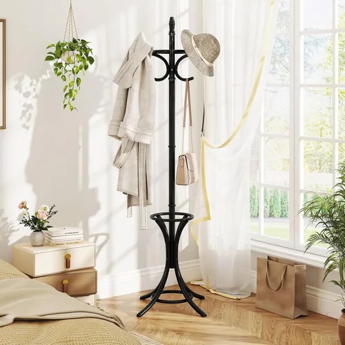 Vista 3 de Tangkula Perchero con soporte para paraguas, perchero independiente de 73 pulgadas con 12 ganchos, entrada de madera para ropa, bolsos, sombreros