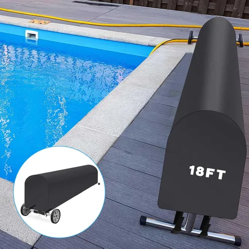 Vista 3 de Woanger Carrete solar para piscina de servicio pesado, cubierta enrollable para piscina, resistente al agua y a los rayos UV (18 pies, negro)