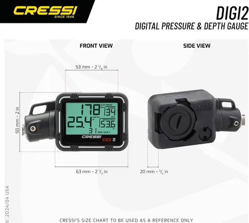 Vista 5 de Cressi Scuba Diving Pressure Gauge and Depth Gauge - Easy to Read and Carry - Digi2: Made in Italy Negro