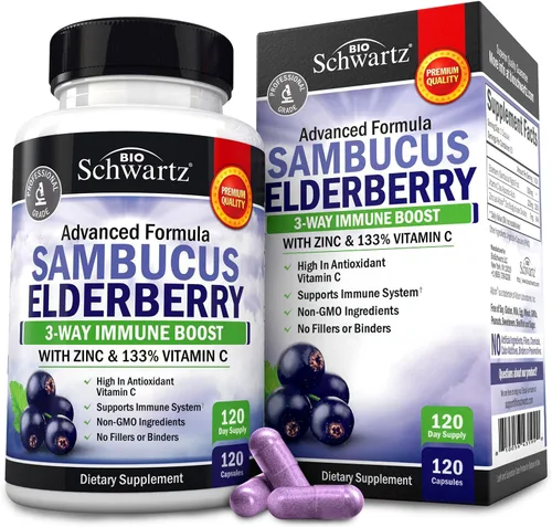 Vista 8 de Cápsulas de saúco con zinc y vitamina C para adultos, vitaminas de apoyo inmunológico para mujeres y hombres, Sambucus negro, vitamina C y zinc