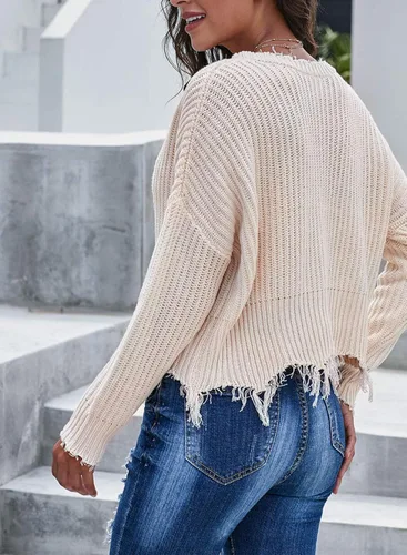 Vista 9 de Astylish Suéter corto de punto con cuello en V y rasgado, para mujer