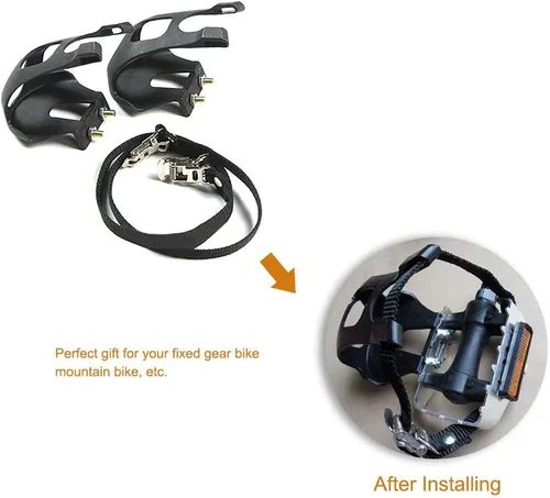 Vista 2 de EKDJKK 1 par de pedales de bicicleta con clip para los dedos del pie y correa, jaulas de clips para dedos de bicicleta, cubierta de pie de pedal