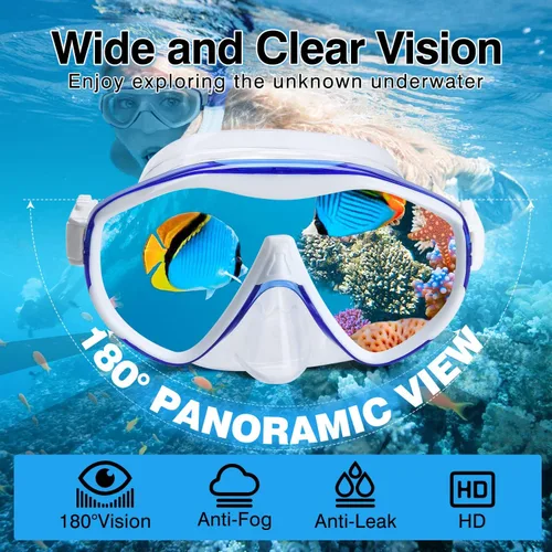 Vista 2 de Snorkel Set Wide-View Adult Snorkeling Scuba Gear, Professional Snorkel Goggles Anti-Fog Diving Mask, Anti-Leak Swim Goggles and Dry Top Snorkel for