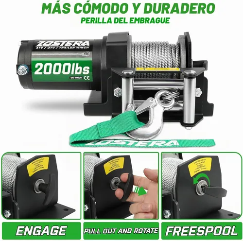 Vista 3 de Cabrestante de 2000 libras para ATV, con cable de acero, cabrestante ATV con interruptor de control remoto manual con cable, impermeable IP65