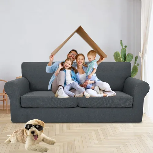 Vista 2 de JIVINER Fundas de sofá de 3 piezas para sofá de 2 cojines, funda de sofá elástica con 2 fundas de cojín de asiento extra grandes, fundas gruesas