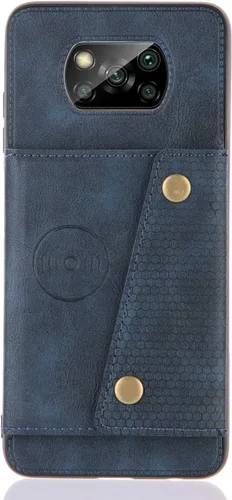 Vista 6 de Funda con tarjetero para Xiaomi Poco X3/X3 NFC/X3 Pro, parte trasera con piel sintética plegable doble hebilla multifunción bolsa para tarjetas