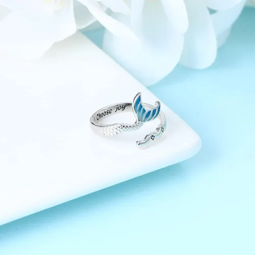 Vista 2 de Anillo de cola de sirena de plata de ley 925 con cola de delfín para mujer Metal circonita
