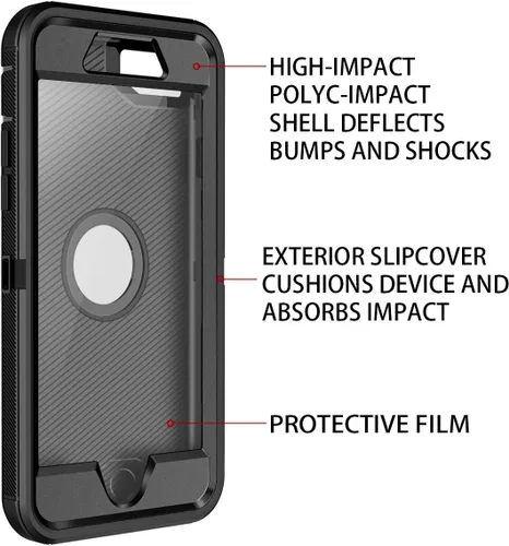 Vista 3 de I-HONVA - Carcasa protectora de 3 capas para iPhone SE 2020, protector de pantalla integrado, a prueba de golpes, polvo y caídas, resistente