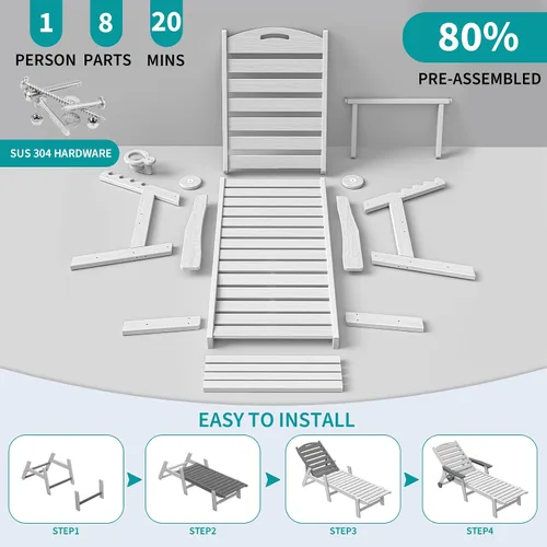 Vista 7 de Plawdlik Silla de salón para exteriores HDPE con ruedas rodantes, color Blanco